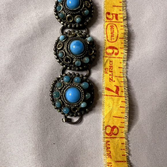 Chunky Turquoise Large Stone Silver Plated Bracelet Roman Slave Cuff Lot of 6‎ - Picture 15 of 16